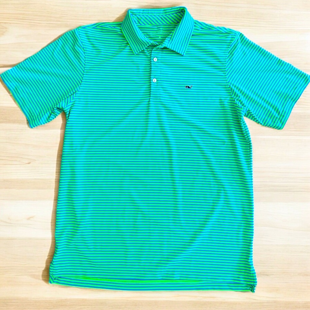Vineyard Vines Green/blue STRIPED Polo men’s size MEDIUM